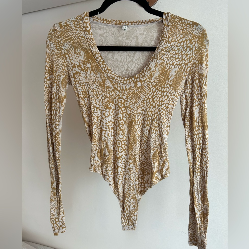 NWT Free People X Revolve Bodysuit Animal Print Gold Maize Yellow Size XS